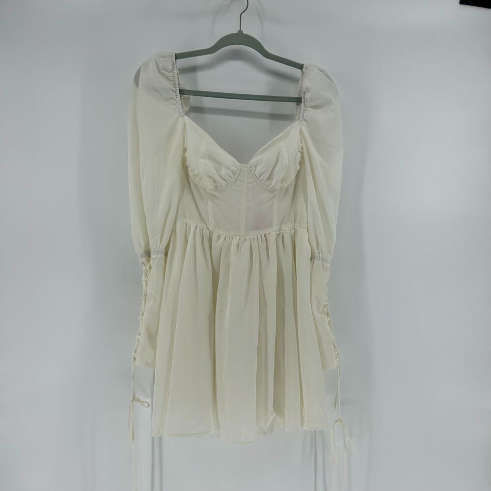 NWT Dolls Kill Sugar Thrillz Puff Sleeve Babydoll Mini Corset Dress SZ M Chiffon
